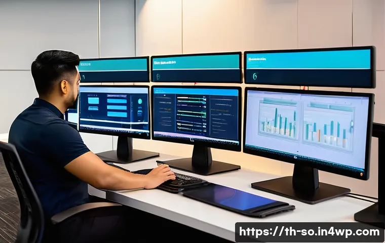 CI CD 파이프라인 구축을 위한 경로 설정 - A detailed and modern CI/CD pipeline control room scene, showing multiple large transparent touchscr...
