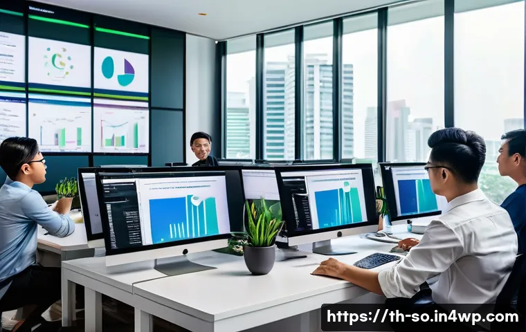 CI CD 파이프라인의 효율적인 워크플로우 - A modern software development team collaborating in a bright, open office space in Bangkok, Thailand...